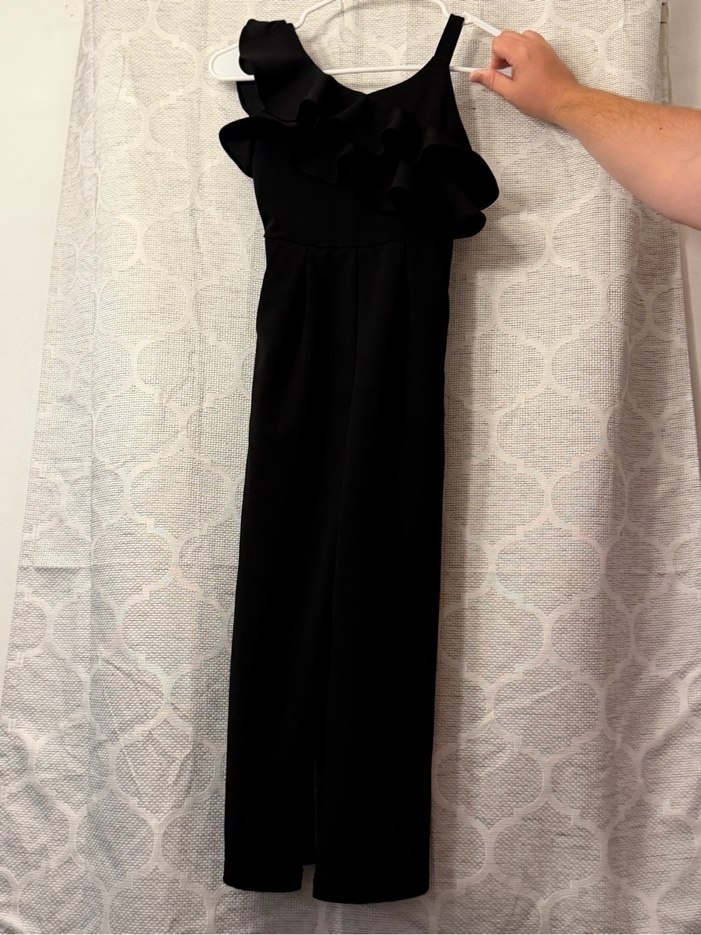 Rare Editions Black One-Shoulder Ruffle Jumpsuit